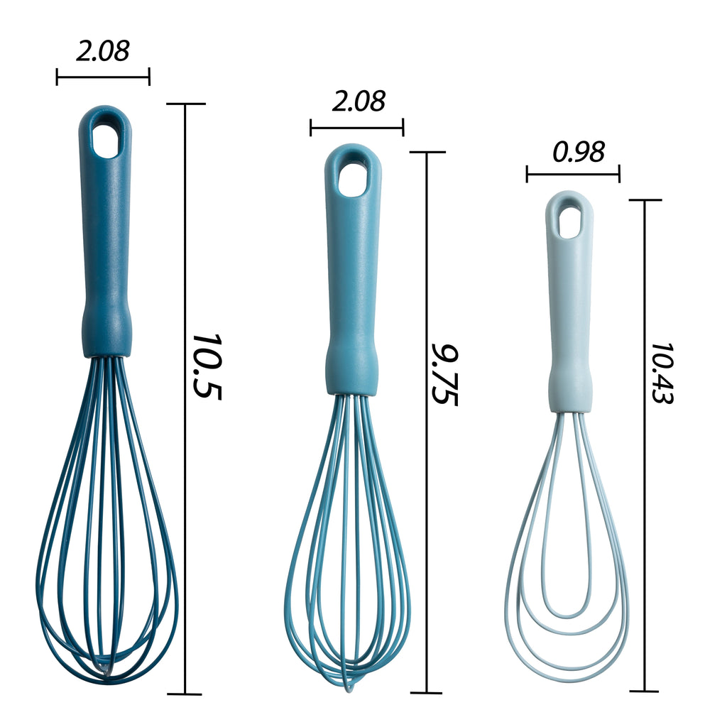 Mainstays 3-Piece Silicone Whisk Set, 10.5"/10.4"/9.6" L, Blue Color - Image 3