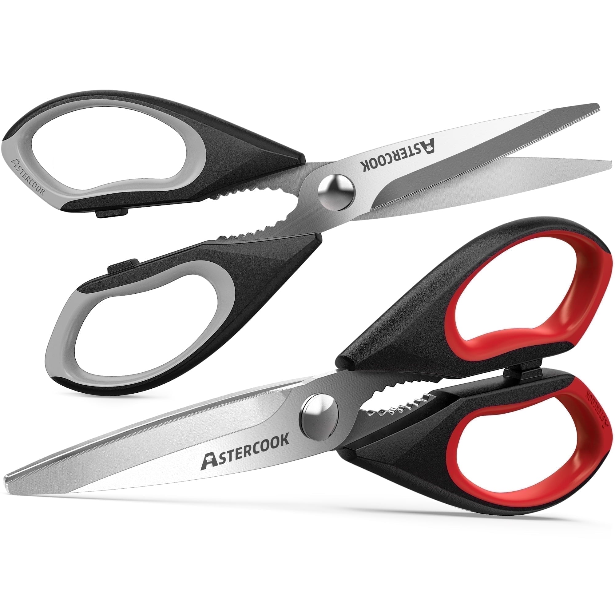 Astercook 2 Pcs Kitchen Scissors, Heavy Duty Shears with Serrated Blade, Ergonomic Handle Food Scissor for Poultry, H...